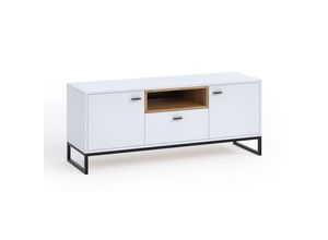 4066075078012 - Lomadox - Wohnzimmer tv Lowboard in weiß mit schwarzem Metallgestell OSTUNI-132 b h t ca 135 55 40 cm - weiß