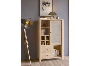 4066075078456 - Lomadox - Wohnzimmer Highboard CREMONA-129 in Eiche Nb mit Wiener Geflecht Nb b h t ca 89 150 42 cm