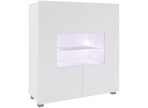 4066075078593 - Lomadox - Highboard mit Glasböden und Glasrahmentür in weiß Hochglanz CAIRNS-132 b h t ca 100 107 35 cm - weiß