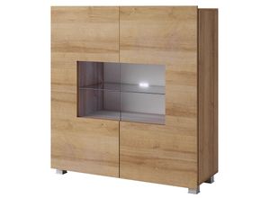 4066075078616 - Lomadox - Highboard mit Glasböden und Glasrahmentür in Eiche Gold Nb CAIRNS-132 b h t ca 100 107 35 cm - braun