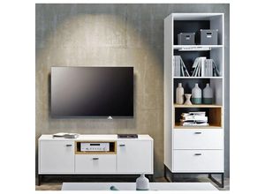 4066075078746 - Lomadox - Wohnzimmer tv Lowboard mit Regal in weiß mit Artisan Eiche Nb OSTUNI-132 b h t ca 210 202 40 cm