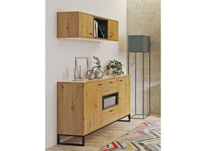 4066075079217 - Lomadox - Sideboard und Hängeschrank in Artisan Eiche Nb mit schwarz OSTUNI-132 b h t ca 135 180 40 cm - braun