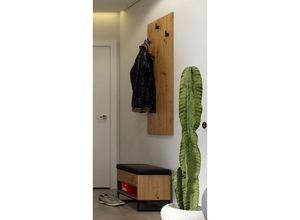 4066075079316 - Lomadox - Garderobe Hakenpaneel mit Schuhbank in Artisan Eiche Nb mit schwarz OSTUNI-132 b h t ca 62 210 40 cm - braun