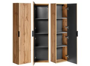 4066075079941 - Badezimmer Hochschrank 1-türig ADELAIDE-56 in Wotan Eiche gerillt B H T 35 140 25 cm - braun