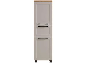 4066075081159 - Badmöbel Midischrank in kaschmir mit Wotan Eiche Nb MARLING-03 b h t ca 40 130 35 cm - beige