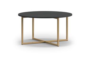 4066075081401 - Runder Couchtisch in Esche schwarz Nb 80cm Durchmesser PERIA-132 Industrial Design mit goldfarbenem Metall-Fußgestell b h t ca 80 39 80 cm