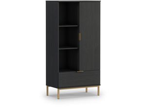 4066075081432 - Highboard mit 3 offenen Fächern in Esche schwarz Nb PERIA-132 Industrialdesign mit goldem Fußgestell aus Metall B H T ca 70 140 41 cm - schwarz