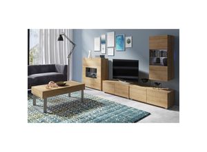 4066075081586 - Wohnwand Set mit Couchtisch und led Beleuchtung in Eiche Gold Nb CAIRNS-132 b h t ca 315 200 43 cm - braun