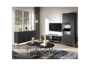 4066075081623 - Lomadox - Wohnzimmer Set PERIA-132 mit Sideboard Couchtischen Vitrine und tv Lowboard in Esche schwarz Nb mit led Beleuchtung - schwarz