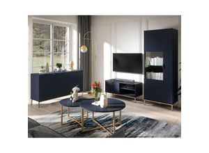 4066075081784 - Wohnzimmer Set PERIA-132 mit Sideboard Couchtischen Vitrine und tv Lowboard in Marineblau mit led Beleuchtung - blau