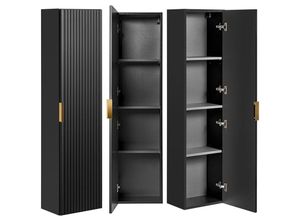 4066075081876 - Lomadox - Badmöbel Hochschrank 1-türig ADELAIDE-56-BLACK in matt schwarz gerillt b h t 35 140 25 cm - schwarz