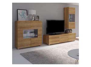 4066075081883 - Wohnzimmer Set mit Highboard in Eiche Gold Nb mit led Beleuchtung CAIRNS-132 b h t ca 265 200 43 cm - braun