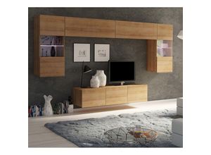 4066075081937 - Wohnzimmer TV-Wand Set in Eiche Gold Nb mit led Beleuchtung CAIRNS-132 b h t ca 220 200 43 cm - braun