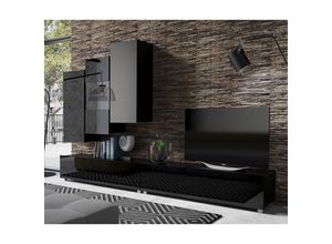 4066075082484 - Moderne tv Wand mit Hängeschränken in schwarz Hochglanz CAIRNS-132 b h t ca 300 200 43 cm - schwarz