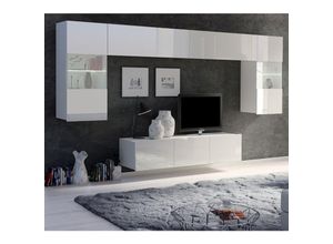 4066075082781 - Lomadox - Moderne tv Wand in weiß Hochglanz mit led Beleuchtung CAIRNS-132 b h t ca 300 200 43 cm - weiß