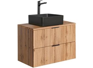 4066075083726 - Lomadox - Waschtisch mit 80 cm Unterschrank Set Wotaneiche gerillt ADELAIDE-56 Keramik-Waschbecken schwarz b h t 806 722 465 cm - braun