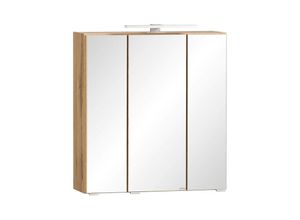 4066075084273 - Lomadox - Spiegelschrank 60cm mit led Aufsatzleuchte VASTO-03-WHITE in Wotan Eiche Nb mit weiß matt b h t ca 60 64 20 cm - braun