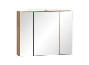 4066075084310 - Lomadox - Spiegelschrank 80cm mit led Aufsatzleuchte VASTO-03-WHITE in Wotan Eiche Nb mit weiß matt b h t ca 80 64 20 cm - braun