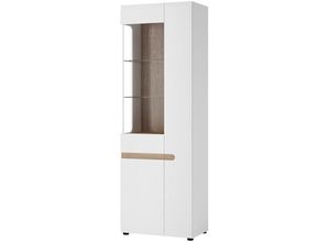 4066075085577 - Lomadox - Wohn- Esszimmer Vitrinenschrank in weiß Hochglanz mit Trüffel Eiche Nb LEGNICA-129 b h t ca 64 1945 42 cm - weiß