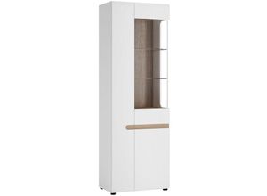 4066075085584 - Lomadox - Wohn- Esszimmer Vitrinenschrank in weiß Hochglanz mit Trüffel Eiche Nb LEGNICA-129 b h t ca 64 1945 42 cm - weiß