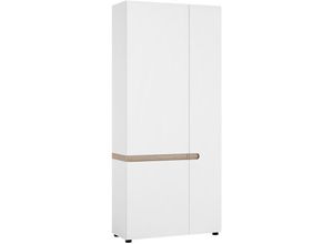 4066075085782 - Kleiderschrank 2-türig mit ausziehbarer Kleiderstange LEGNICA-129 in weiß Hochglanz mit Trüffel Eiche Nb b h t ca 85 1945 37 cm - weiß