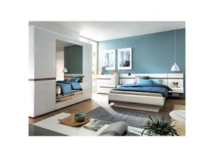 4066075086109 - Lomadox - Schlafzimmer Komplett Set mit 160cm Bett und 4-türigem Kleiderschrank in weiß Hochglanz mit Trüffel Eiche Nb LEGNICA-129 - weiß