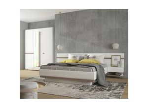 4066075086154 - Schlafzimmer Set mit 3-türigem Kleiderschrank und 160cm Bett weiß Hochglanz mit Trüffel Eiche Nb LEGNICA-129 - weiß