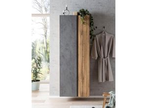 4066075086727 - Badezimmer Hochschrank 65cm VASTO-03-CONCRETE in Wotan Eiche Nb mit Beton Optik B H T ca 65 180 35 cm - grau