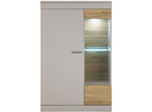 4066075088813 - Vitrinenschrank inkl Glasbodenbeleuchtung SINAIA-61 in grau matt mit Zinn Eiche Nb b h t ca 90 139 35 cm - grau