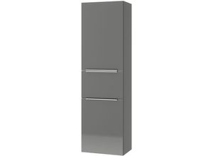 4066075089025 - Badezimmer Midischrank mit Türanschlag links in Hochglanz grau mit edelstahlfarbenen Griffen PALERMO-136-GREY b h t ca 45 160 374 cm - grau