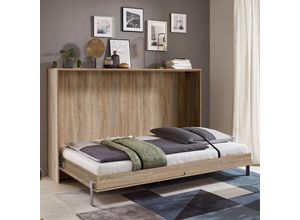 4066075089742 - Schrankbett 90x200 cm horizontal Jugendbett Gästebett Klappbett Eiche JOKSI-43 b h t 212 105 43 cm - braun