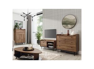 4066075091363 - Vintage Wohnzimmer Möbel Set in Eiche Nb VAREDO-132 Highboard Lowboard Kommode und Couchtisch - braun