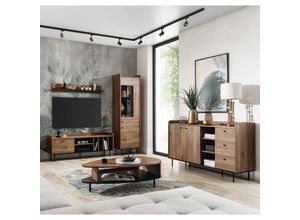 4066075091448 - Lomadox - Wohnzimmer Möbel Set im Retro Look VAREDO-132 in Eiche Nb Wohnwand inkl Couchtisch und Sideboard - braun