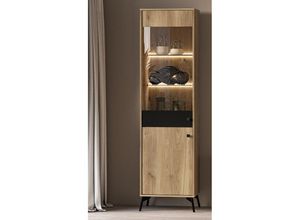 4066075094159 - Lomadox - Moderne Vitrine mit led Beleuchtung ARONA-131 in Castello Eiche Nb mit schwarz b h t ca 55 200 40 cm - braun