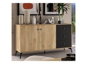 4066075094173 - Lomadox - Sideboard Wohnzimmer 160 cm ARONA-131 in Castello Eiche Nb mit schwarz b h t ca 160 85 40 cm - braun