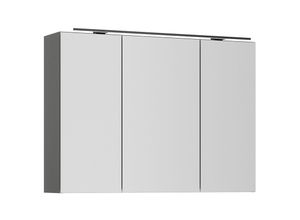 4066075094272 - Badezimmer Spiegelschrank in Schiefergrau 100cm breit mit led Aufsatzleuchte schwarz matt PALERMO-136-GREY b h t ca 100 72 21 cm - grau