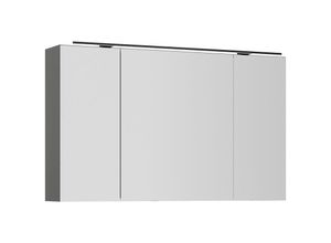 4066075094296 - Badezimmer Spiegelschrank in Schiefergrau 120cm breit mit LED Aufsatzleuchte schwarz matt PALERMO-136-GREY B H T ca 120 72 21 cm - grau