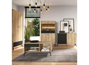 4066075094494 - Lomadox - Wohnzimmer Schrank Set mit Highboard Kommode Schrank und Couchtisch ARONA-131 in Eiche Nb mit schwarz inkl Beleuchtung - braun