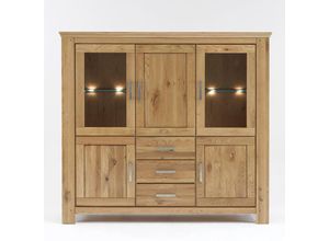 4066075094777 - Wohnzimmer Highboard mit Glasbodenbeleuchtung in Wildeiche massiv SARAGOSSA-52 b h t ca 176 165 47 cm - braun