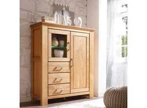 4066075094838 - Wohnzimmer Highboard mit Beleuchtung in Wildeiche massiv SARAGOSSA-52 b h t ca 125 145 47 cm - braun