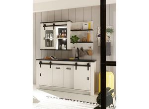 4066075095392 - Lomadox - Küchen Set inkl Spülschrank Hängeschrank und Wandregal SHELTON-61 in Pinie weiß Nb mit anthrazit