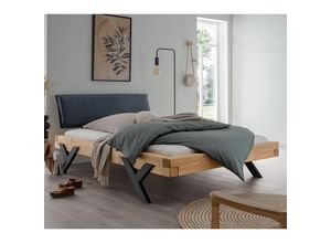 4066075096894 - Massivholz Doppelbett 200x200 cm Fichte massiv schwarzes Echtleder-Kopfteil schwarze Beine in Y-Form UPPSALA-137 b h t ca 218 88 228 cm - braun