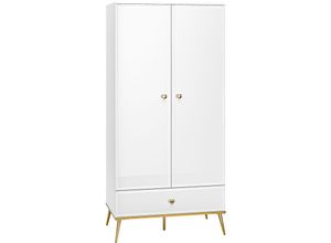 4066075097716 - Lomadox - Kleiderschrank Garderobenschrank weiß Hochglanz mit 1 Kleiderstange GUBIN-131 Griffe und Füße goldfarben b h t ca 92 190 53 cm - weiß