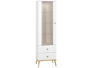 4066075097839 - Lomadox - Wohnzimmer Vitrinenschrank in weiß Hochglanz mit goldfarbenen Griffen und Füßen GUBIN-131 inkl led Beleuchtung b h t ca 55 190 40 cm