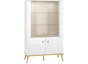 4066075097846 - Lomadox - Highboard Vitrine weiß Hochglanz mit goldfarbenen Griffen und Füßen GUBIN-131 inkl led Beleuchtung b h t ca 92 152 40 cm