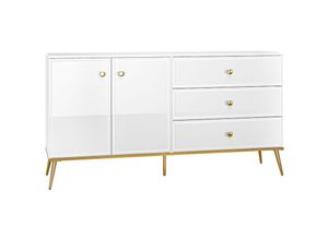 4066075097853 - Lomadox - Sideboard in weiß Hochglanz mit goldfarbenen Griffen und Füßen GUBIN-131 b h t ca 160 85 40 cm - weiß