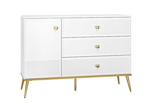 4066075097860 - Lomadox - Kommode Sideboard in weiß Hochglanz mit goldfarbenen Griffen und Füßen GUBIN-131 b h t ca 120 85 40 cm - weiß