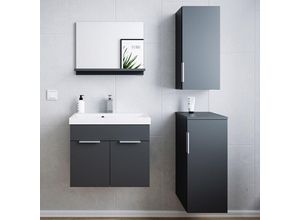 4066075097945 - Badezimmer Set 4 tlg in grau inkl Waschbecken Slimline LYNGDAL-02 b h t ca 1095 1566 35 cm - grau