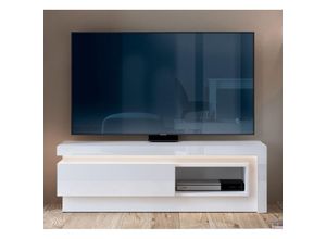 4066075099550 - Lomadox - Wohnzimmer tv Lowboard mit Beleuchtung in weiß Hochglanz LYNDHURST-129 b h t ca 1305 42 42 cm - weiß