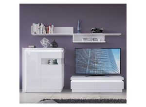 4066075100089 - Lomadox - Wohnzimmer Anbauwand Set mit indirekter Beleuchtung in weiß Hochglanz 4-teilig LYNDHURST-129 b h t ca 270 180 42 cm - weiß